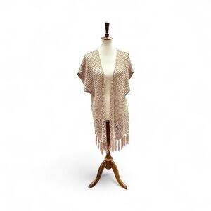 Rue 21 Beige Crochet Knit Fringe Long Cardigan Size XS